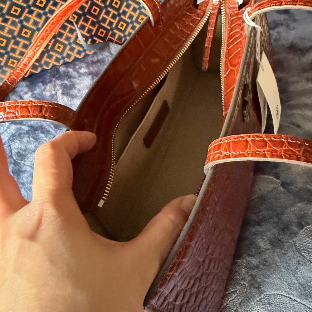 Tory Burch Cognac Croc Embossed Handbag - Picture 7 of 14